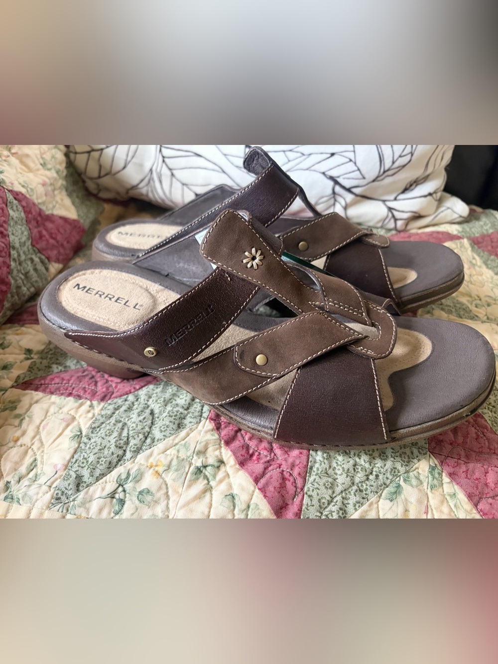 Merrell Women's Luxe Slide Coffee Leather Slip On Block Heel Slide Sandals 11